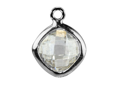 Sterling Silver Square Drop With   White Cubic Zirconia, 6 MM