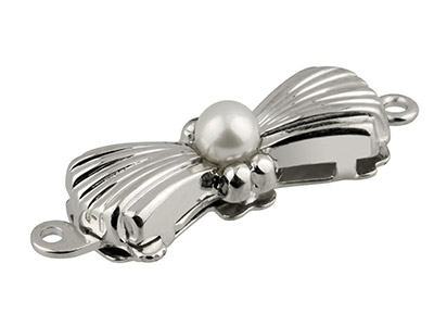 Sterling Silver Clasp With Cultured Pearl 17x6mm Bow Shape