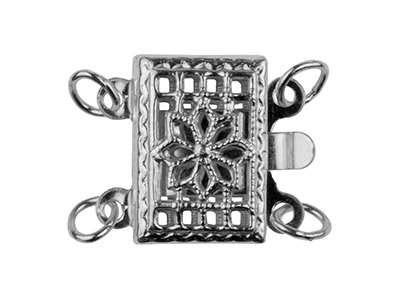 Sterling Silver 2 Row Rectangular  Fancy Clasp 7.5 X 10.5mm