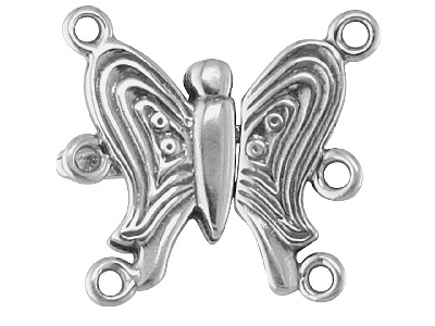 Sterling Silver Patterned Butterfly Clasp 20mm, 3 Row