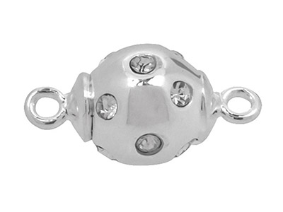 Sterling Silver Magnetic Ball Clasp, 8mm, Set With Cubic Zirconia & Fitted With Tube