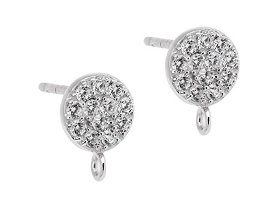 Sterling Silver Stone Set Round    Ear Stud With Ring Pack of 2 - Standard Image - 1