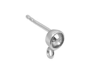 Sterling Silver Crystal Ear Stud    With Ring, Sold Per Pair, Including Scrolls - Standard Image - 1