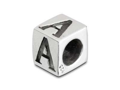 Sterling Silver Letter A 5mm Cube  Charm Pack of 3