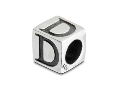 Sterling Silver Letter D 5mm Cube  Charm Pack of 3