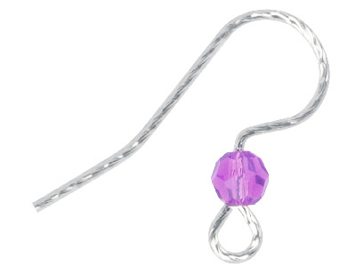 Sterling Silver Pack of 10 Hook Wires, 4mm Amethyst Swarovski Crystal Bead