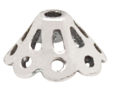 Pack Of 10, Silver Ornate Bicone Cap, 6mm, Plain
