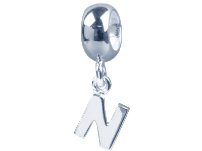 Silver Letter N Charm Bead
