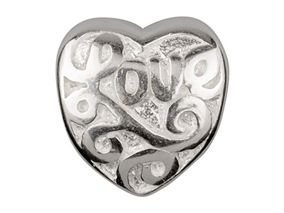 Sterling Silver Heart Charm Bead   With 'love' - Standard Image - 2