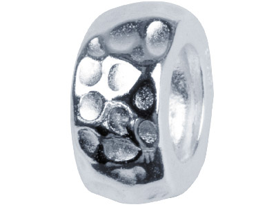 Sterling Silver Hammered Effect    Charm Bead - Standard Image - 1