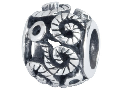 Sterling Silver Oxidised Patterned Swirl Design Charm Bead