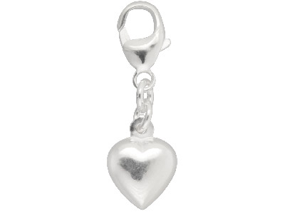 Sterling Silver Heart Charm With   11mm Carabiner Trigger Clasp