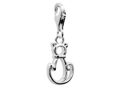 Sterling Silver Cat Design Charm   With Carabiner Trigger Clasp - Standard Image - 2
