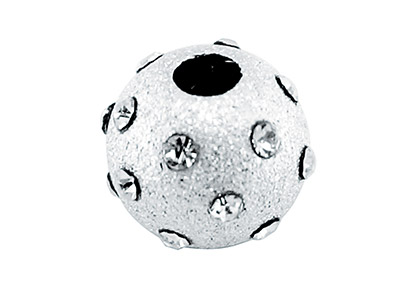 Sterling Silver 6mm 2 Hole Bead With 15 Cubic Zirconia