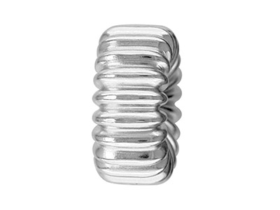 Sterling Silver Corrugated Flat 4mm Beads Pack of 10, With Straight     Corrugated Pattern - Standard Image - 1