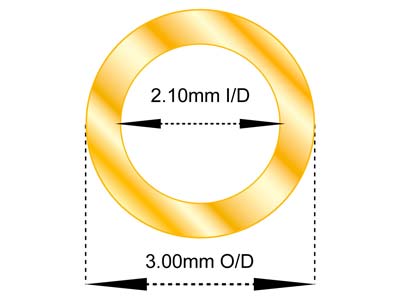 9ct Yellow Gold Tube, Ref 5,       Outside Diameter 3.0mm,            Inside Diameter 2.1mm, 0.45mm Wall Thickness, 100% Recycled Gold - Standard Image - 2