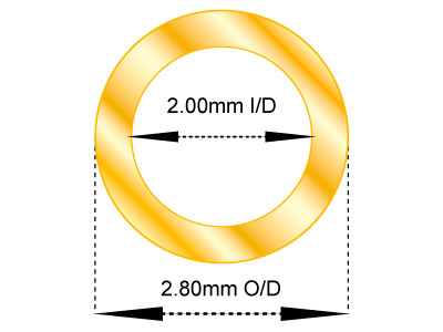 9ct Yellow Gold Tube, Ref 6,       Outside Diameter 2.8mm,            Inside Diameter 2.0mm, 0.4mm Wall  Thickness, 100% Recycled Gold - Standard Image - 2