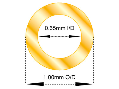 9ct Yellow Gold Tube, Ref 16,      Outside Diameter 1.0mm,            Inside Diameter 0.65mm, 0.175mm    Wall Thickness, 100% Recycled Gold - Standard Image - 2
