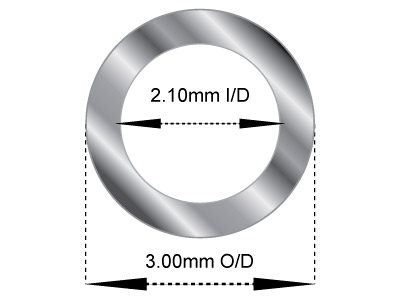 9ct White Gold Tube, Ref 5,        Outside Diameter 3.0mm             Inside Diameter 2.1mm, 0.45mm Wall Thickness, 100% Recycled Gold - Standard Image - 2