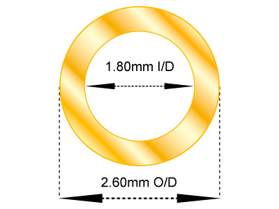 18ct Yellow Gold Tube, Ref 7,      Outside Diameter 2.6mm,            Inside Diameter 1.8mm, 0.4mm Wall  Thickness, 100% Recycled Gold - Standard Image - 2