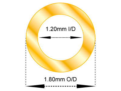 18ct Yellow Gold Tube, Ref 11,     Outside Diameter 1.8mm,            Inside Diameter 1.2mm, 0.3mm Wall  Thickness, 100% Recycled Gold - Standard Image - 2