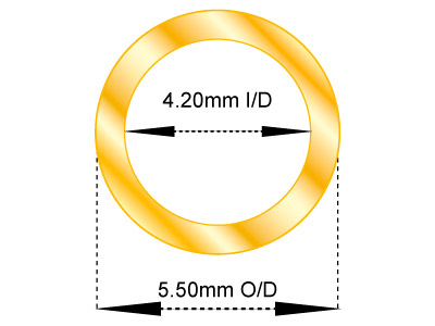18ct Yellow Gold Tube, Ref A,      Outside Diameter 5.5mm,            Inside Diameter 4.2mm, 0.65mm Wall Thickness, 100% Recycled Gold - Standard Image - 2