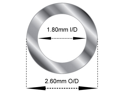 18ct White Gold Tube, Ref 7,       Outside Diameter 2.6mm,            Inside Diameter 1.8mm, 0.4mm Wall  Thickness, 100% Recycled Gold - Standard Image - 2