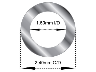 18ct White Gold Tube, Ref 8,       Outside Diameter 2.4mm,            Inside Diameter 1.6mm, 0.4mm Wall  Thickness, 100% Recycled Gold - Standard Image - 2