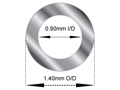 18ct White Gold Tube, Ref 13,      Outside Diameter 1.4mm,            Inside Diameter 0.9mm, 0.25mm Wall Thickness, 100% Recycled Gold - Standard Image - 2