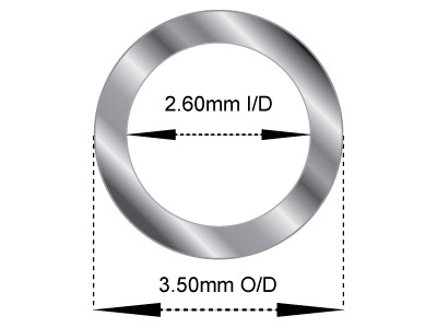Sterling Silver Tube, Ref 4,       Outside Diameter 3.5mm,            Inside Diameter 2.6mm, 0.45mm Wall Thickness, 100% Recycled Silver - Standard Image - 2