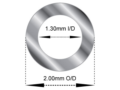 Sterling Silver Tube, Ref 10,      Outside Diameter 2.0mm,            Inside Diameter 1.3mm, 0.35mm Wall Thickness, 100% Recycled Silver - Standard Image - 2