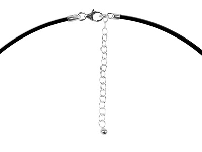 Black Rubber 3.0mm Necklet With    Sterling Silver Clasp And Extended Chain 16.5