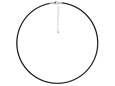 Black Rubber 1.9mm Necklet With    Sterling Silver Clasp And Extended Chain 16.542cm And 25cm Extra