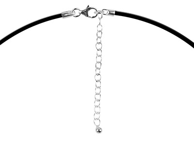 Black Rubber 1.9mm Necklet With    Sterling Silver Clasp And Extended Chain 16.5