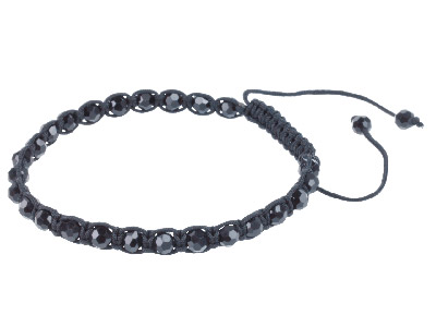 Black Round Crystal Friendship Adjustable Cord Bracelet