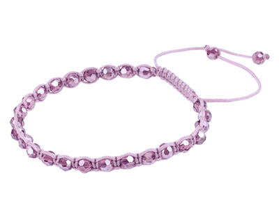 Mauve Round Crystal Friendship Adjustable Cord Bracelet