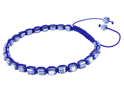 Dk Blue Square Crystal Friendship Adjustable Cord Bracelet
