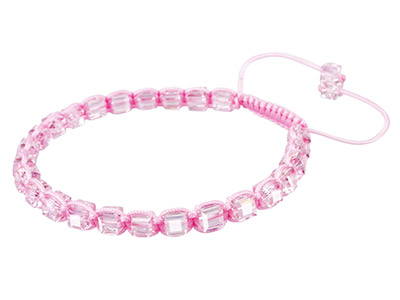 Pink Square Crystal Friendship Adjustable Cord Bracelet
