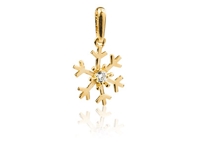 9ct Yellow Gold Snowflake Pendant  Set With Cubic Zirconia