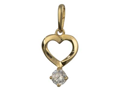 9ct Yellow Gold Heart Outline      Pendant With Cubic Zirconia Drop