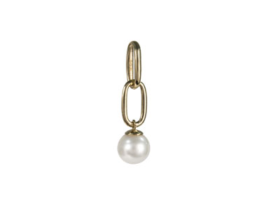 9ct Yellow Gold Link Freshwater    Pearl Drop Pendant - Standard Image - 2