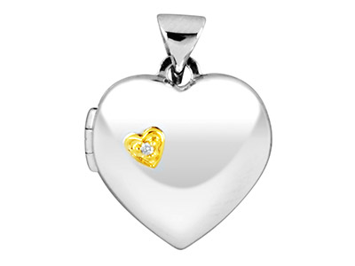 Sterling Silver Locket Gold Plated Diamond Set Heart