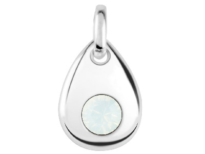 Sterling Silver Pendant October    Birthstone 4mm White Opal Crystal