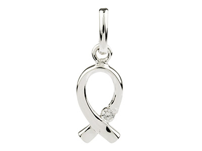 Sterling Silver Ribbon Pendant Set With Cubic Zirconia