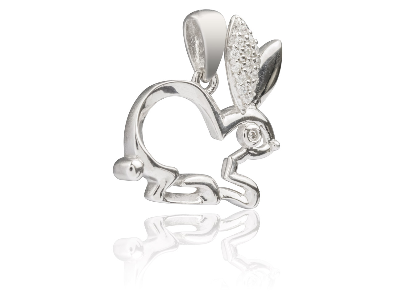 Sterling Silver Rabbit Pendant Set With Cubic Zirconia