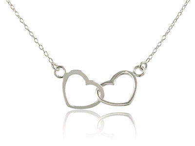 Sterling Silver Double Heart       Necklet, 1640cm Chain