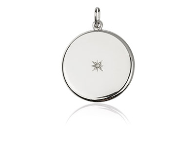 Sterling Silver Round Flat Sliding Locket Set With Cubic Zirconia