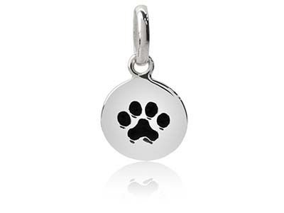 Sterling Silver Round Paw Print    Pendant