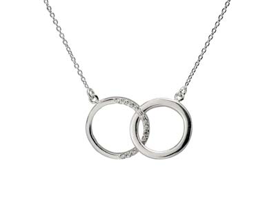 Sterling Silver Double Circle      Design Necklet Set With            Cubic Zirconia