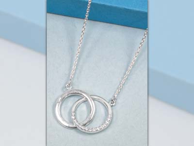 Sterling Silver Double Circle      Design Necklet Set With            Cubic Zirconia - Standard Image - 3